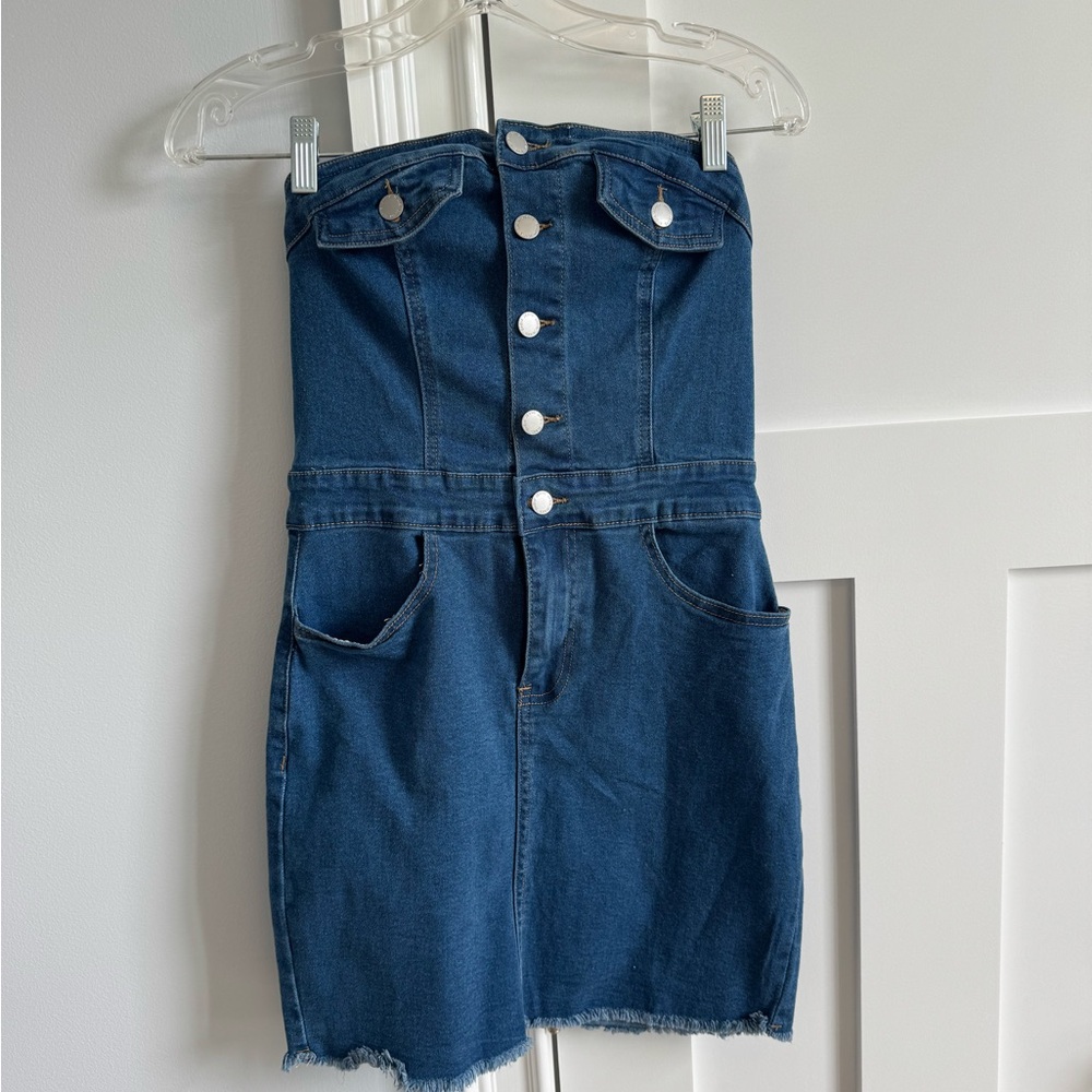 Denim Strapless Button-Up Dress